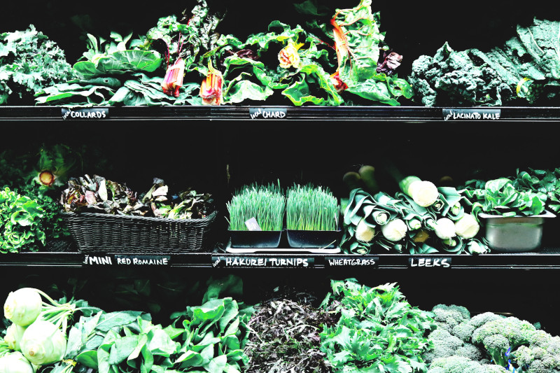 Salad greens on grocery shelves